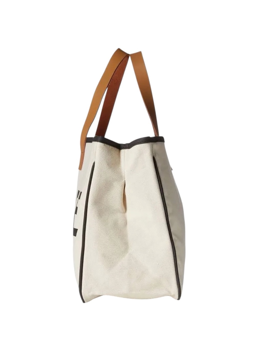 Large White Canvas “BEACH PLEASE” Tote Bag with Tan PU Leather Handles - Picture 2 of 3